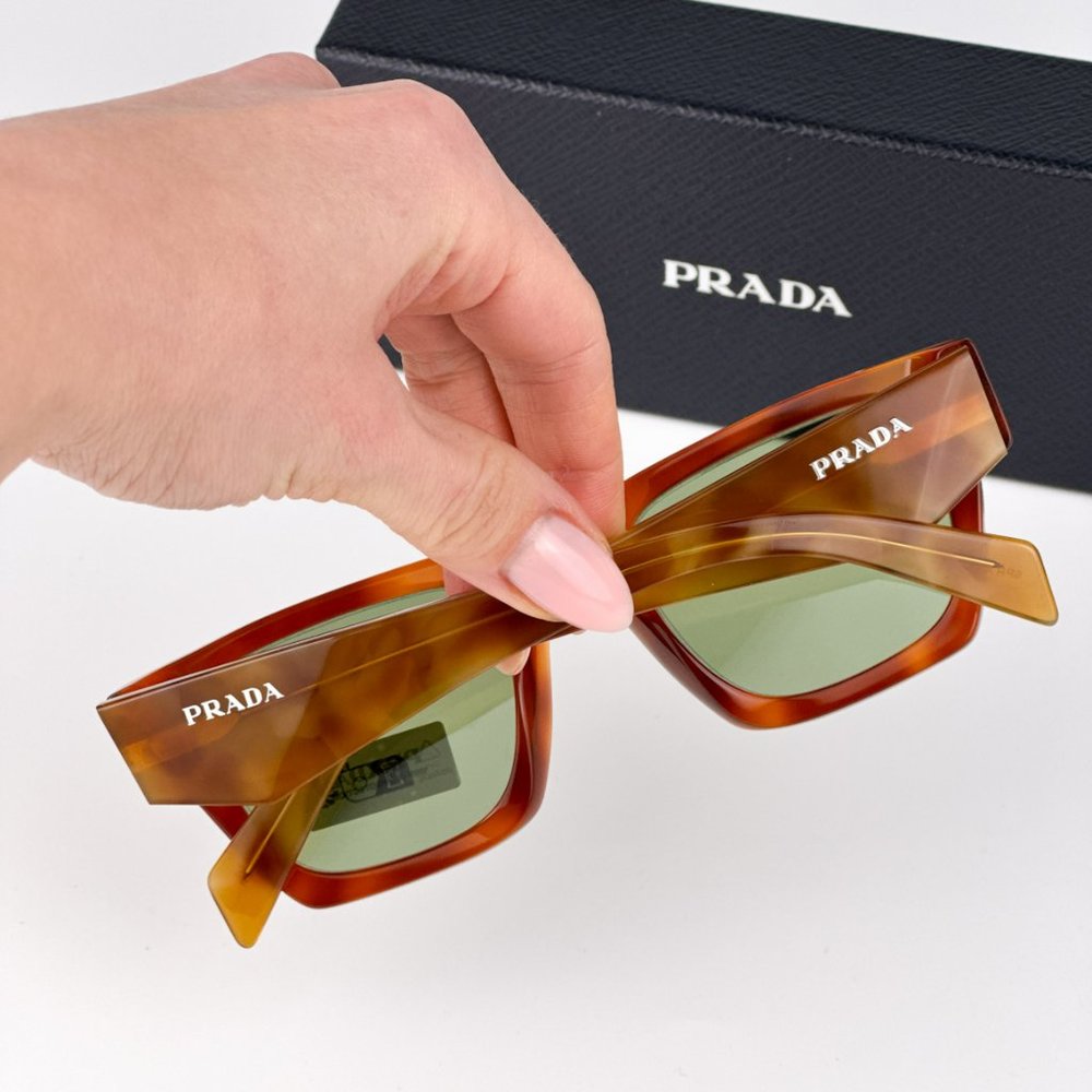 Prada PRA06S 11P60C BRAND NEW Sunglasses Cognac Tortoise Green Square Unisex - Picture 3 of 12